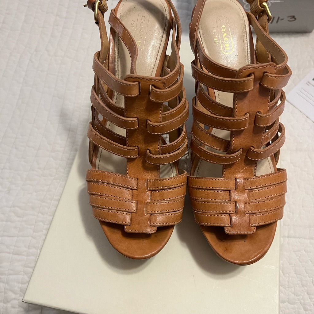 Coach Neutralwoven Leather Sandals With Wedge Sole